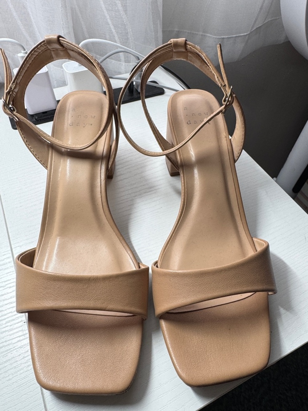 Women's Tan Ankle-Strap Block Heel Sandals